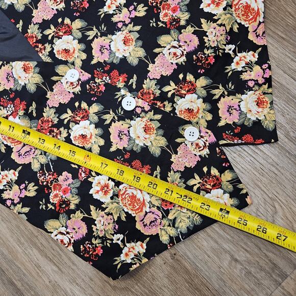 Vtg Floral Vest Womens M Beige Red Waistcoat Boho Cottagecore Retro Artsy - Picture 6 of 7